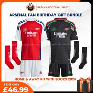 Arsenal FC 2024/25 Birthday Bundle - Home & Away Replica Football Kit for True Fans - Over View