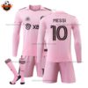 Inter Miami Home Kid Replica Football Kit 2023/24 Long Sleeve MESSI 10 Printed - Front view