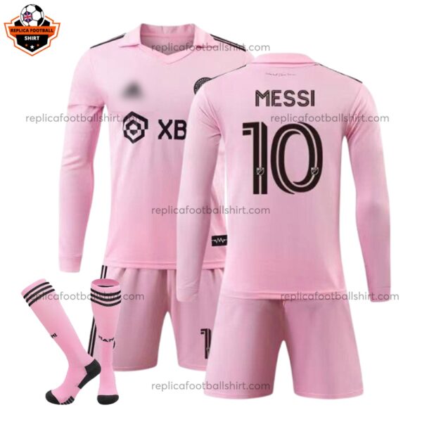 Inter Miami Home Kid Replica Football Kit 2023/24 Long Sleeve MESSI 10 Printed - Front view