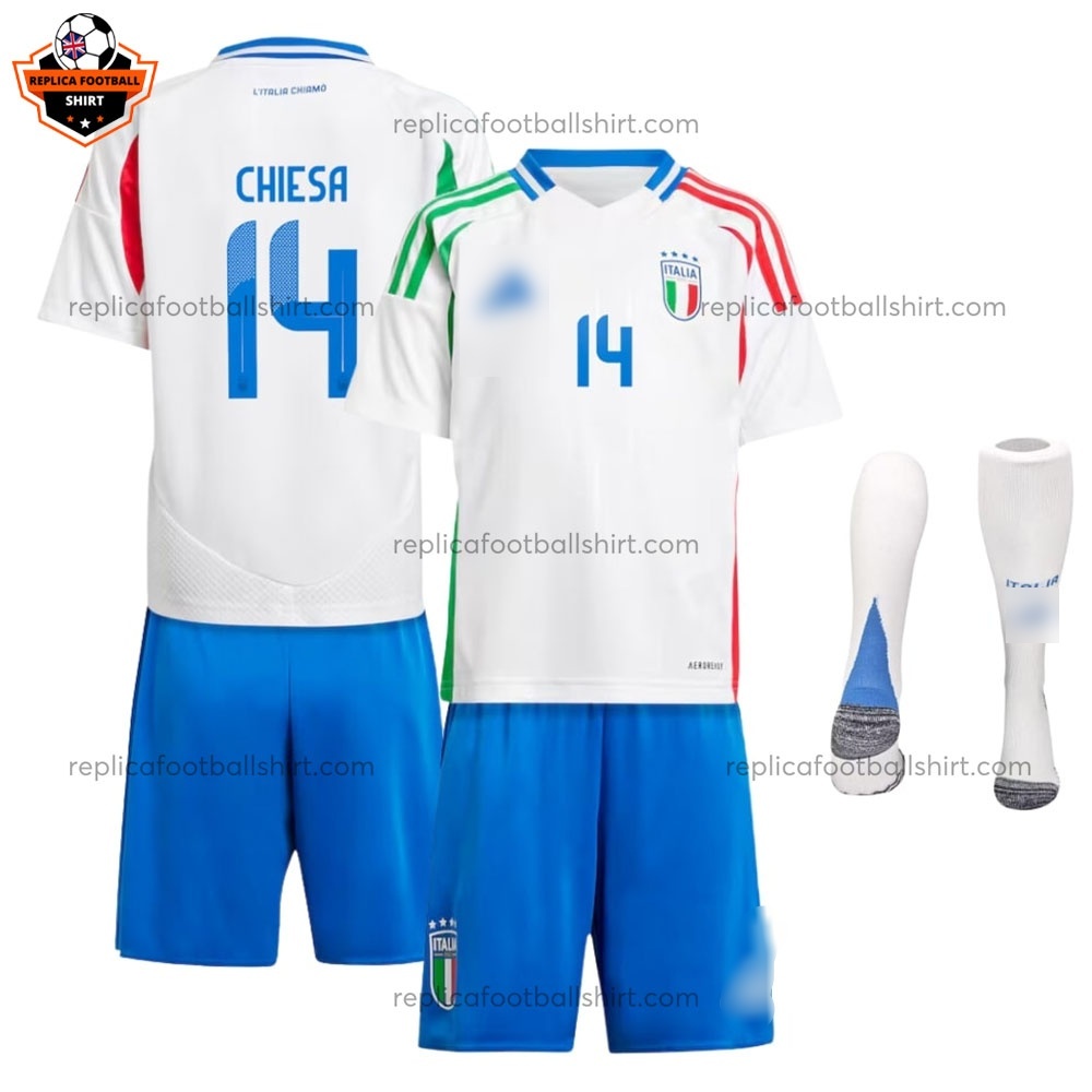 Italy Away Kid Replica Football Kit 2024 CHIESA 14 Printed - Over View