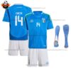Italy Home Kid Replica Football Kit 2024 CHIESA 14 Printed - Over View