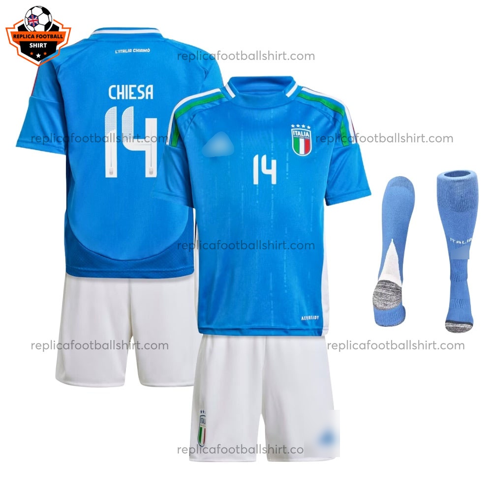 Italy Home Kid Replica Football Kit 2024 CHIESA 14 Printed - Over View