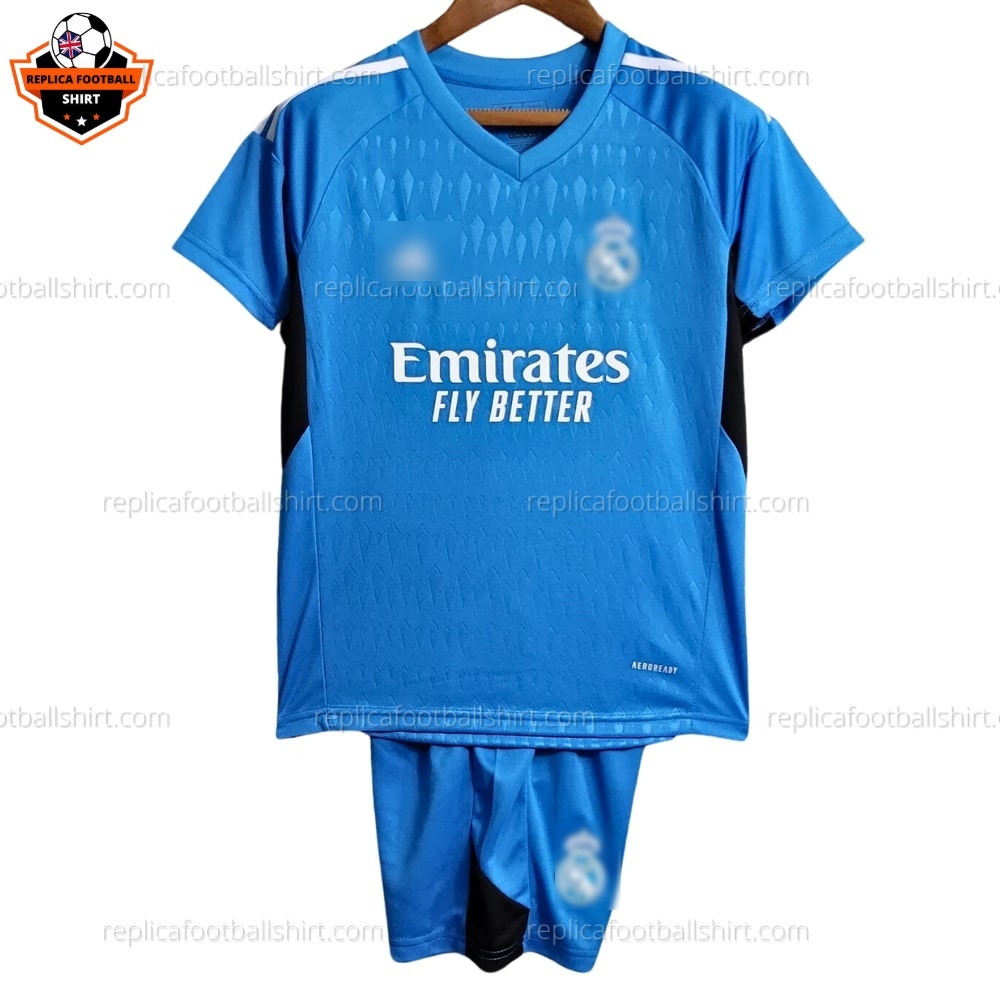 Real Madrid Blue GoalKeeper Kid Replica Football Kit 2023/24 - Front View