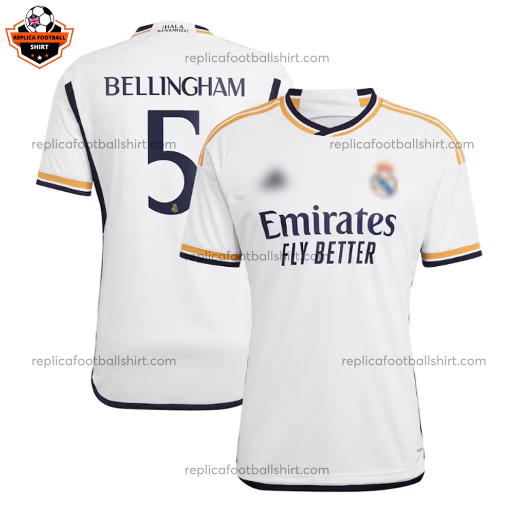 Real Madrid Home Men Replica Football Shirt 2023/24 BELLINGHAM 5 Printed - over view