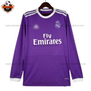 Retro Real Madrid Away Men Replica Football Shirt 2016/17 Long Sleeve - front view