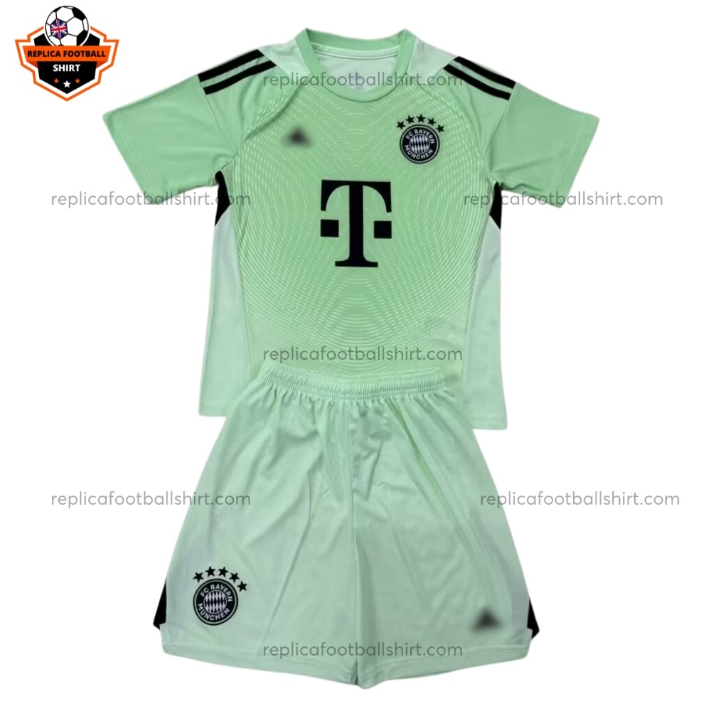 Bayern Munich Green Goalkeeper Kid Replica Football Kit 2025/26 Front View