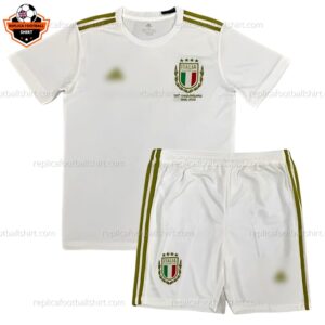 Italy 125 Anniversary White Kids World Cup Replica Football Kit 2023 - Front View