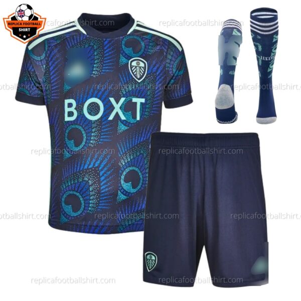 Leeds United Away Kid Replica Football Kit 2023/24 - Front View
