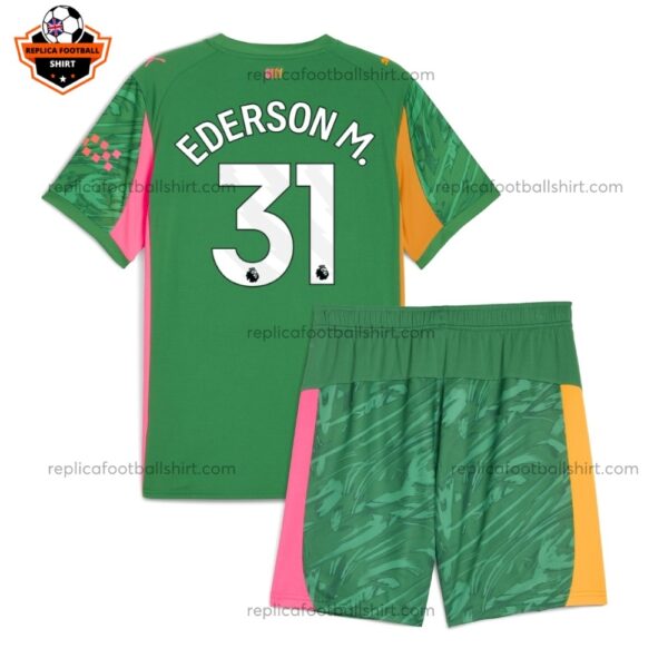 Manchester City Green Goalkeeper Kid Replica Football Kit 2025/26 EDERSON M. 31 Printed Back View