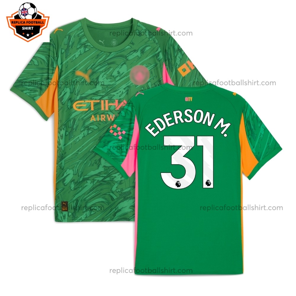 Manchester City Green Goalkeeper Men Replica Football Shirt 2025/26 EDERSON M. 31 Printed Full View