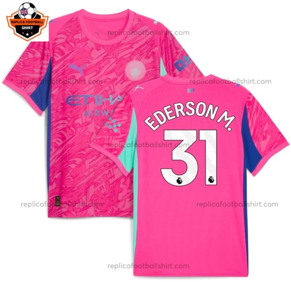Manchester City Pink Goalkeeper Men Replica Football Shirt 2025/26 EDERSON M. 31 Printed Full View