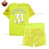 Manchester City Yellow Goalkeeper Kid Replica Football Kit 2025/26 EDERSON M. 31 Printed Back View
