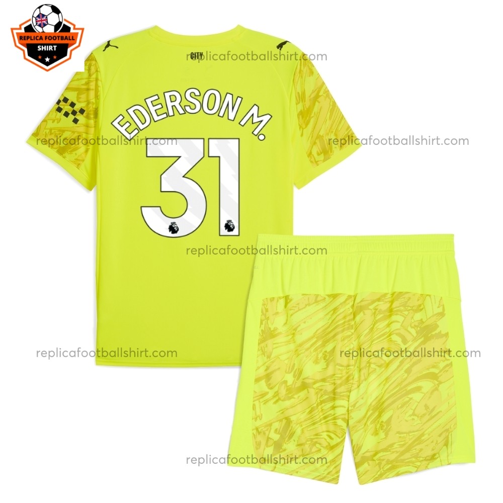 Manchester City Yellow Goalkeeper Kid Replica Football Kit 2025/26 EDERSON M. 31 Printed Back View