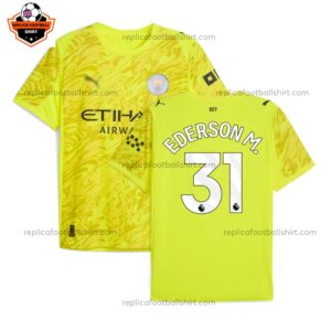 Manchester City Yellow Goalkeeper Men Replica Football Shirt 2025/26 EDERSON M. 31 Printed Full View