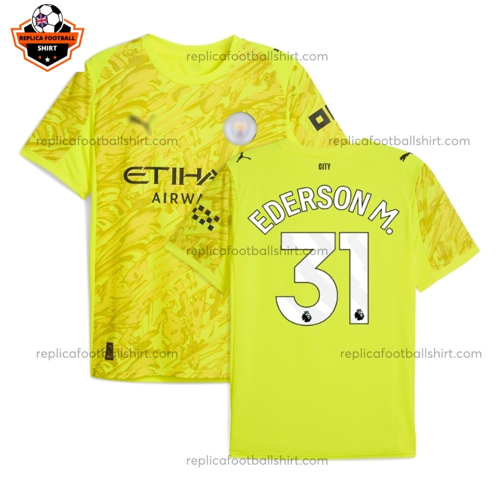 Manchester City Yellow Goalkeeper Men Replica Football Shirt 2025/26 EDERSON M. 31 Printed Full View