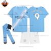 Manchester City Home Kid Replica Football Kit 2025/26 HAALAND 9 Printed Full View