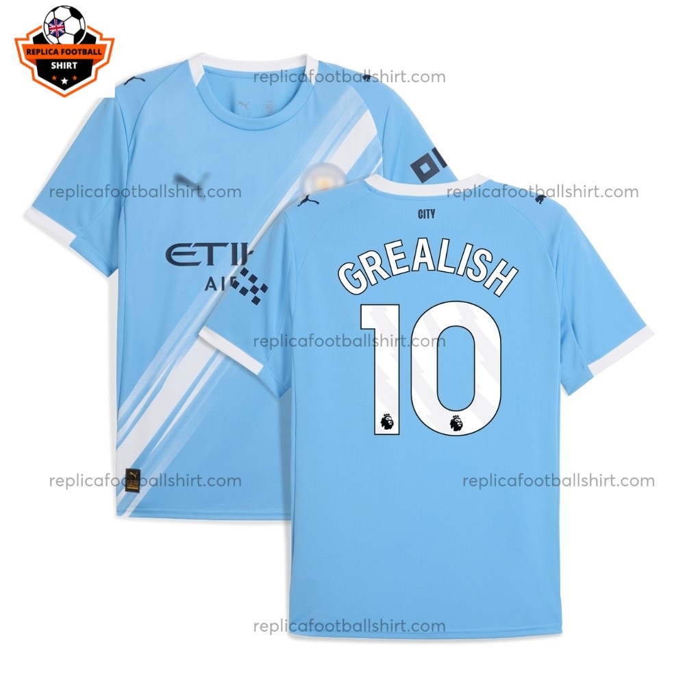 Manchester City GREALISH 10 Home Men Replica Football Shirt 2025/26 Printed Full View