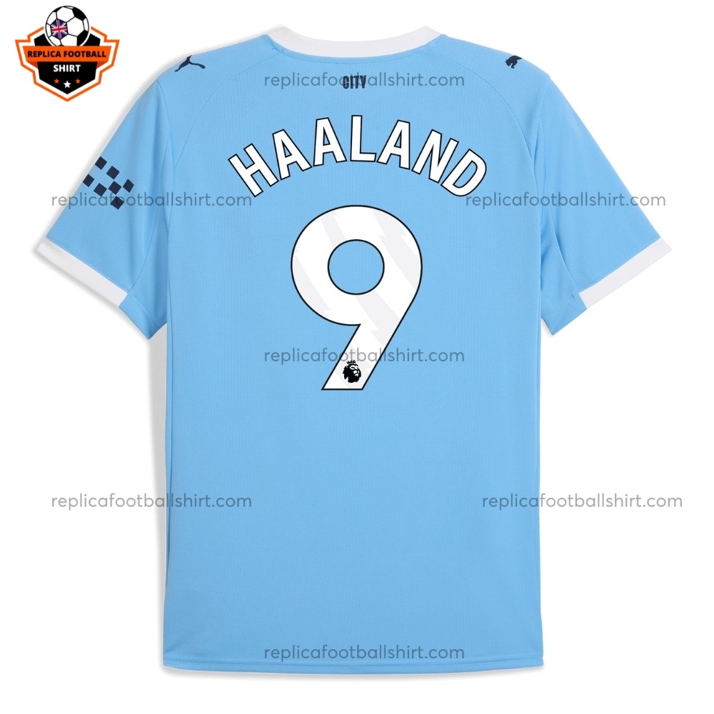 Manchester City Home Kid Replica Football Kit 2025/26 HAALAND 9 Printed Back View