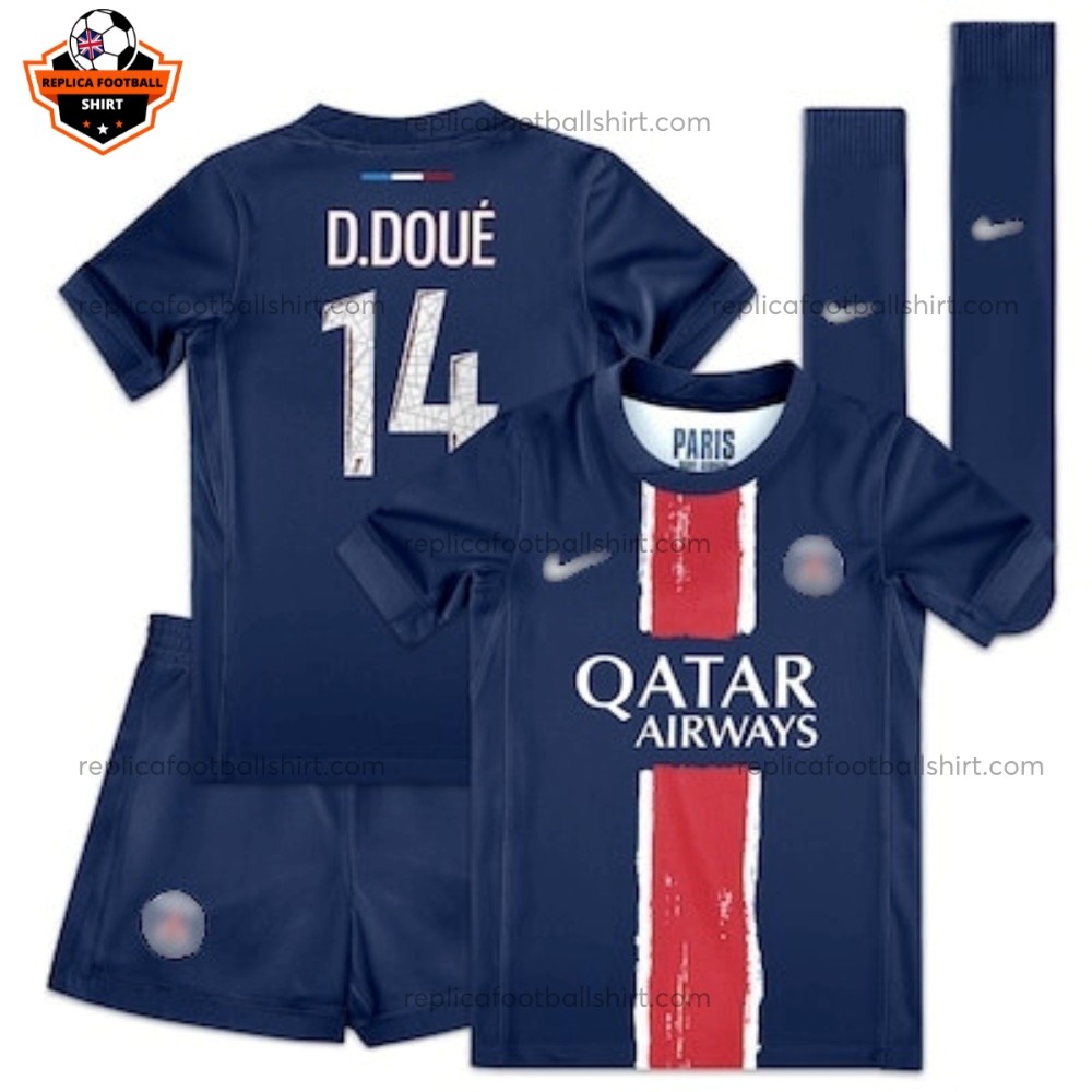 Paris Saint Germain Home Kid Replica Football Kit 2024/25 D.DOUÉ 14 Printed Full View
