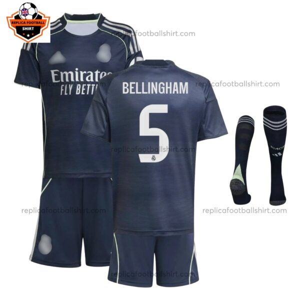 Real Madrid BELLINGHAM 5 Away Kid Replica Football Kit 2025/26 Full View