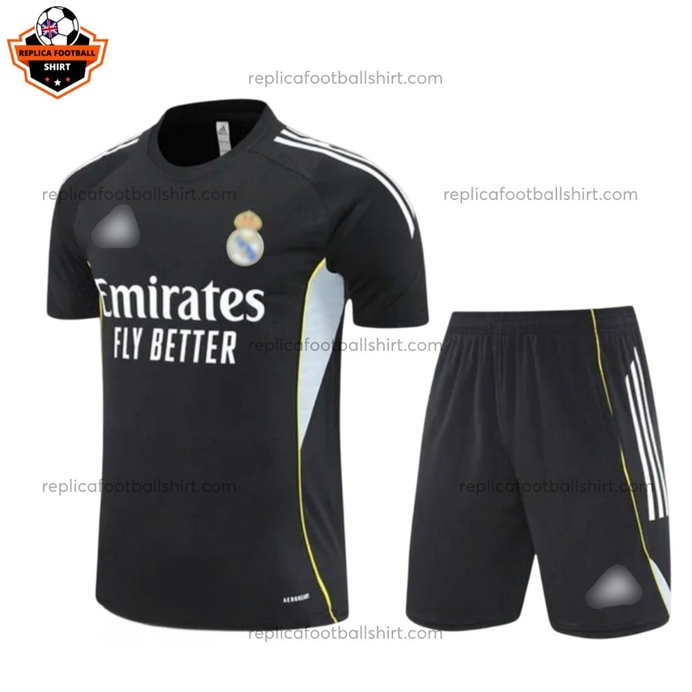 Real Madrid Black Training Kid Replica Football Kit 2025/26 - Front View