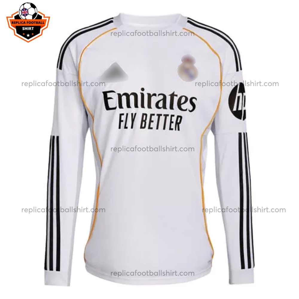 Real Madrid Home Men Replica Football Shirt Long Sleeves 2025/26 Front View