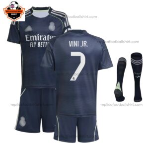 Real Madrid VINI JR. 7 Away Kid Replica Football Kit 2025/26 Full View