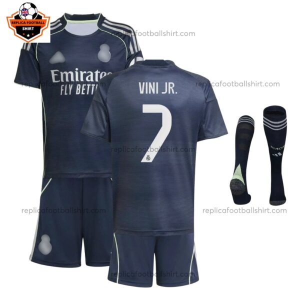 Real Madrid VINI JR. 7 Away Kid Replica Football Kit 2025/26 Full View