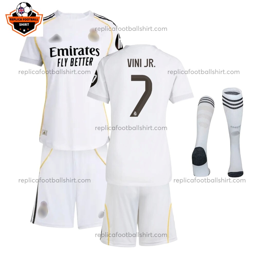 Real Madrid VINI JR. 7 Home Kid Replica Football Kit 2025/26 Full View