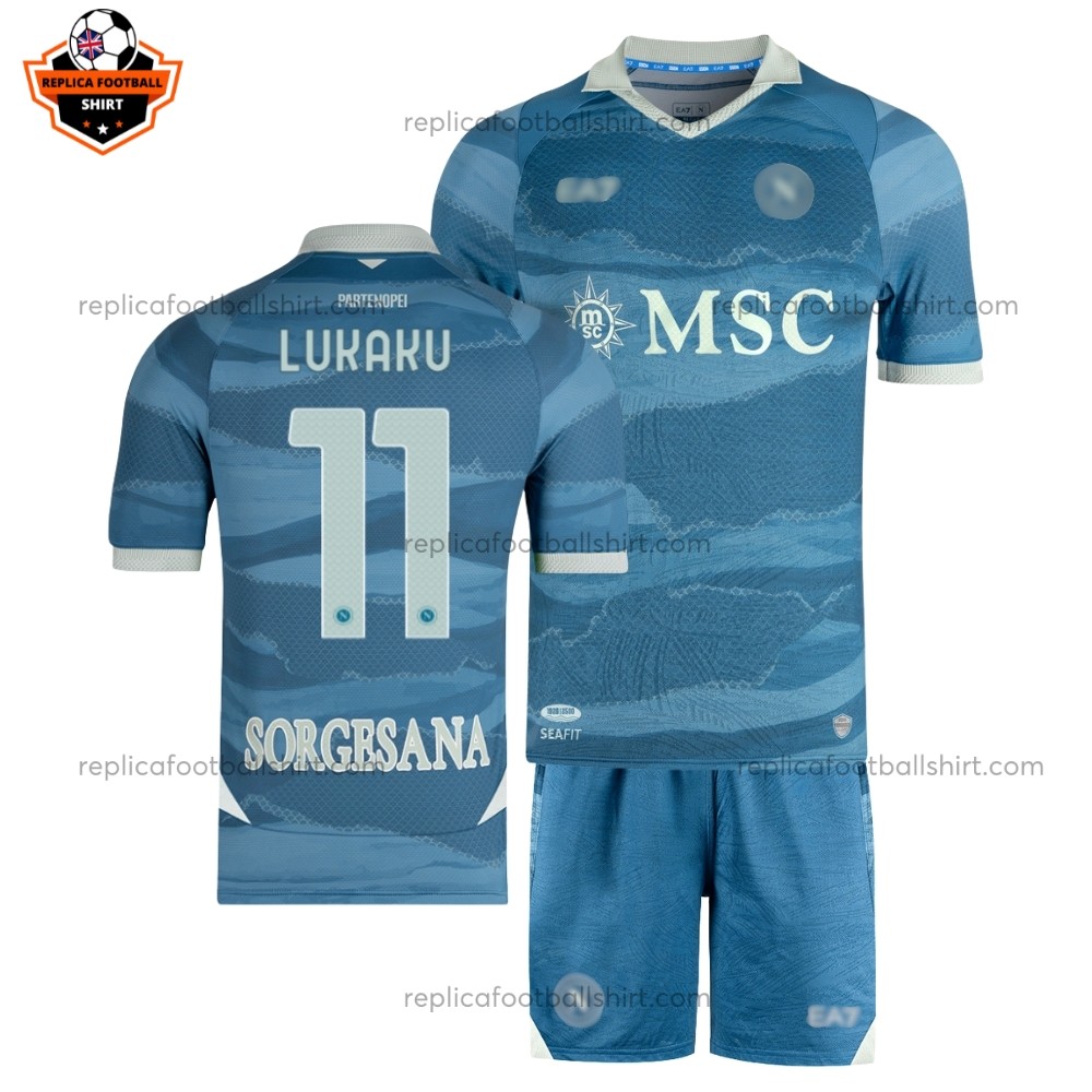 SSC Napoli Limited Edition Kid Replica Football Kit 2024/25 LUKAKU 11 Printed Full View