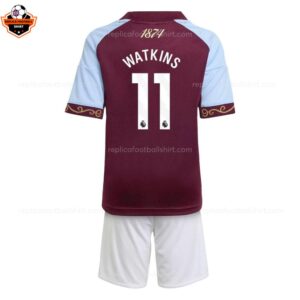 Aston Villa Home Kid Replica Football Kit 2025-26 WATKINS 11 Printed backview