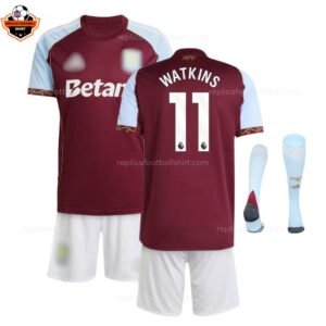 Aston Villa Home Kid Replica Football Kit 2025-26 WATKINS 11 Printed
