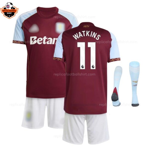 Aston Villa Home Kid Replica Football Kit 2025/26 WATKINS 11 Printed