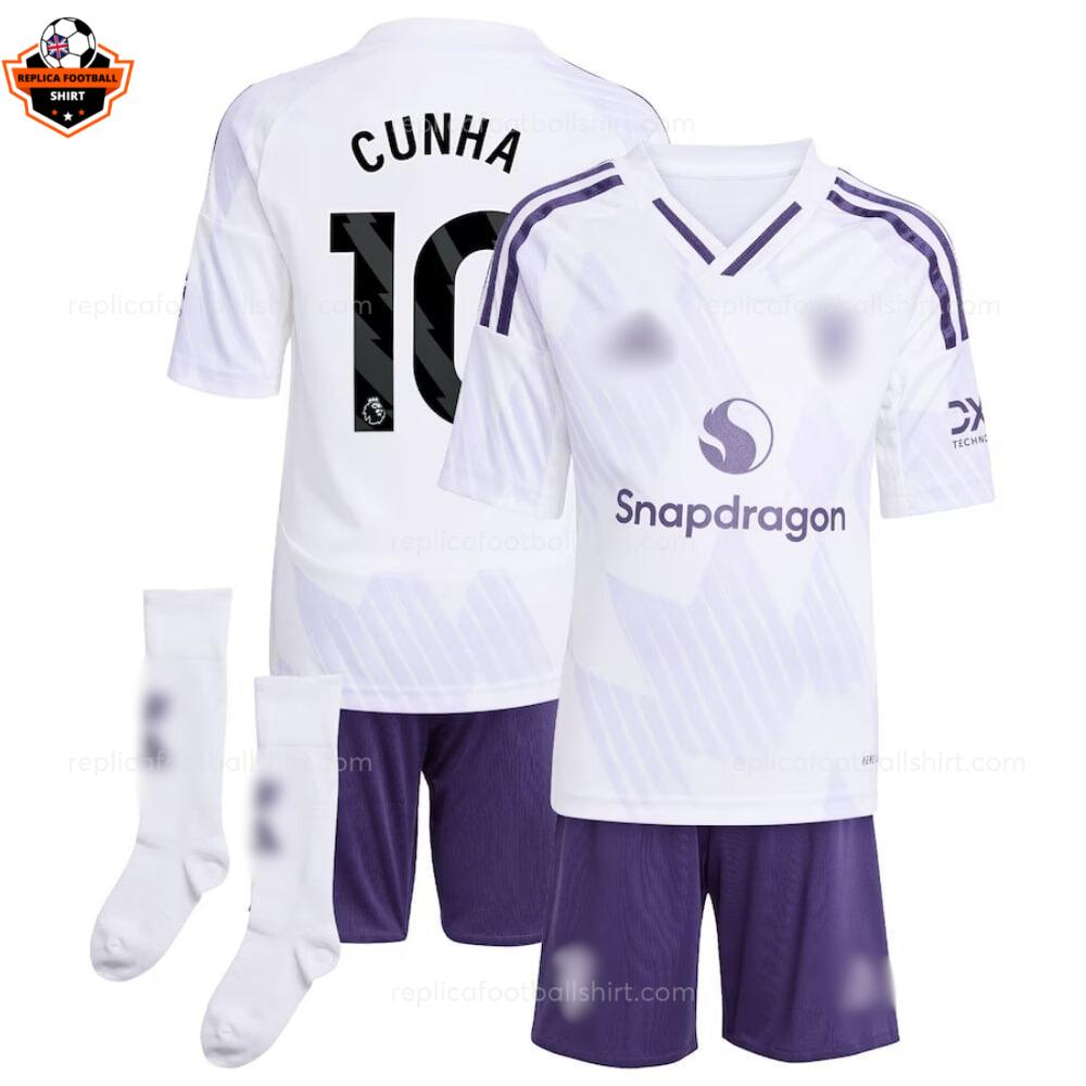 Manchester United Away Kid Replica Football Kit 2025-26 CUNHA 10 Printed overview