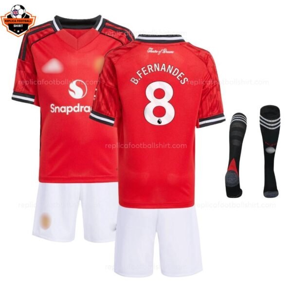 Manchester United Home Kid Replica Football Kit 2025-26 B.FERNANDES 8 Printed overview