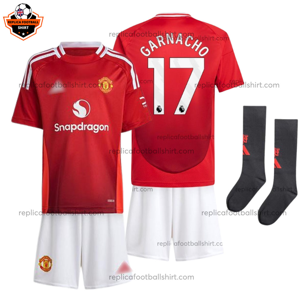 Manchester United Home Kid Replica Football Kit 2024/25 GARNACHO 17 Printed - Over View