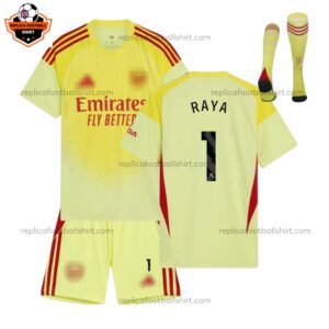 Arsenal Goalkeeper Kid Replica Football Kit 2025/26 RAYA 1 Printed Full View With Sock