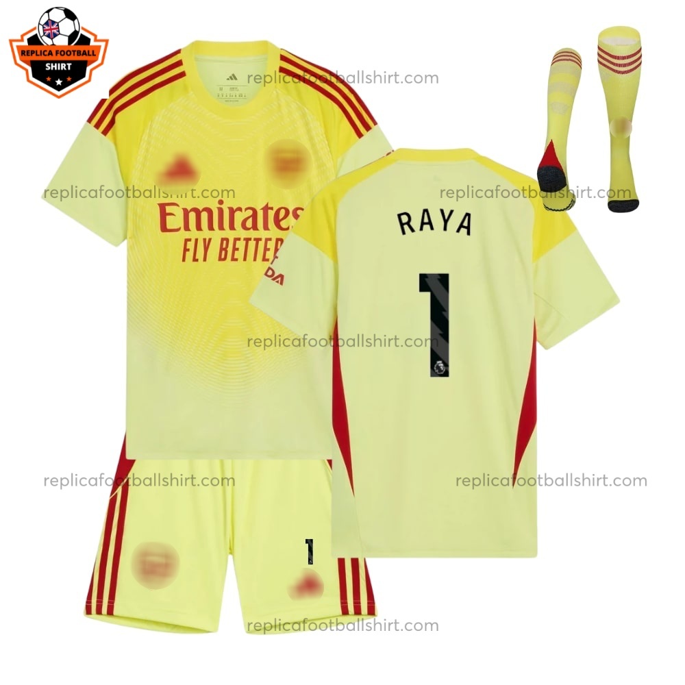 Arsenal Goalkeeper Kid Replica Football Kit 2025/26 RAYA 1 Printed Full View With Sock