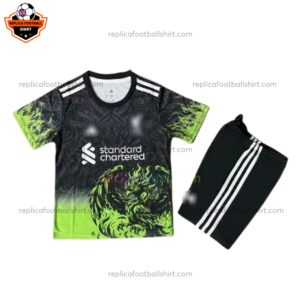Liverpool Green Special Edition Kid Replica Football Kit 2025/26 - Front View