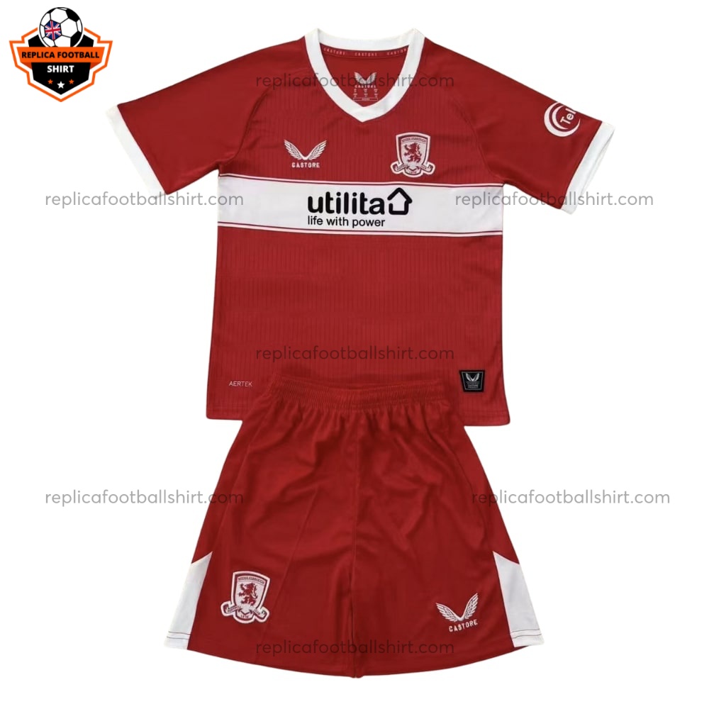 Middlesbrough Home Kids Replica Football Kit 2025-26 - Front View