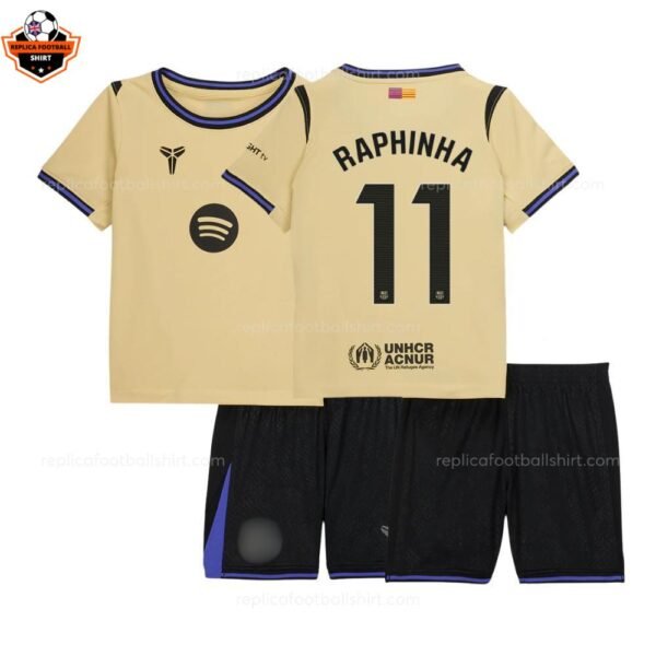 Barcelona RAPHINHA 11 Away Kid Replica Football Kit 2025-26 Printed