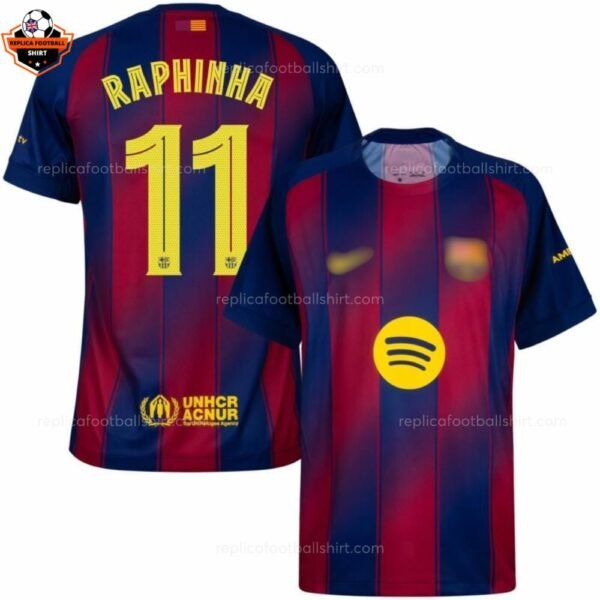 Barcelona RAPHINHA 11 Home Men Replica Football Shirt 2025-26 Printed