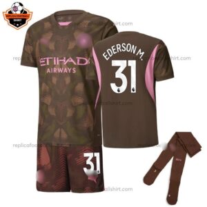 Manchester City Goalkeeper Coffee For Men and Kid Replica Football Kit 2024/25 EDERSON M. 31 Printed