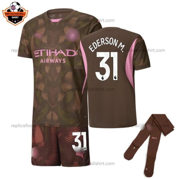 Manchester City Goalkeeper Coffee For Men and Kid Replica Football Kit 2024/25 EDERSON M. 31 Printed
