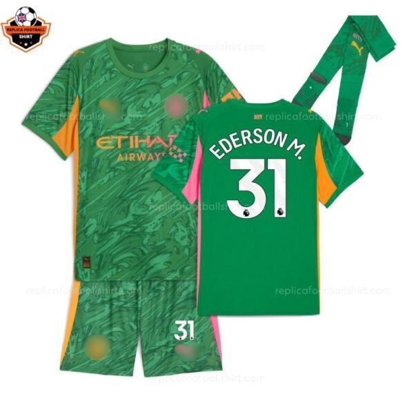 Manchester City Green Goalkeeper Kid Replica Football Kit 2025/26 EDERSON M. 31 Printed