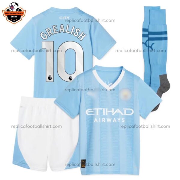 Manchester City Home Kid Replica Football Kit 23/24 GREALISH 10