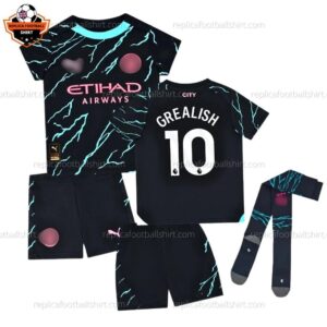 Manchester City Third Kid Replica Football Kit 23/24 GREALISH 10 Printed