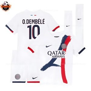 RFS Paris Saint Germain O.DEMBÉLÉ 10 Away Kids Football Kit 2025_26-over view with socks