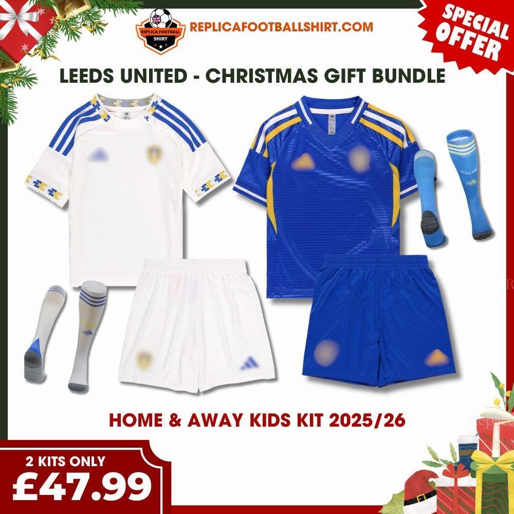 Leeds United Christmas Gift Bundle – Home & Away Replica Football Kit 202526