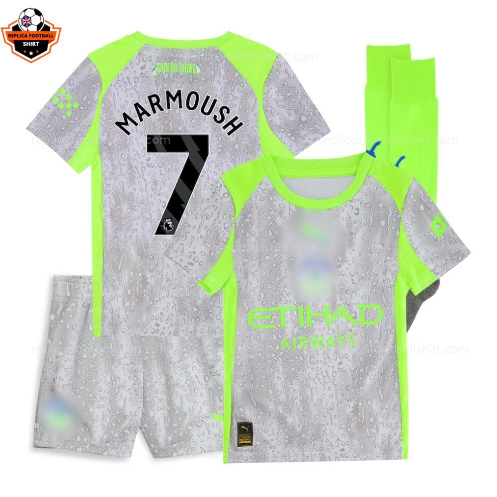 Manchester City Third Kid Replica Football Kit 25-26 Marmoush 7 Printed
